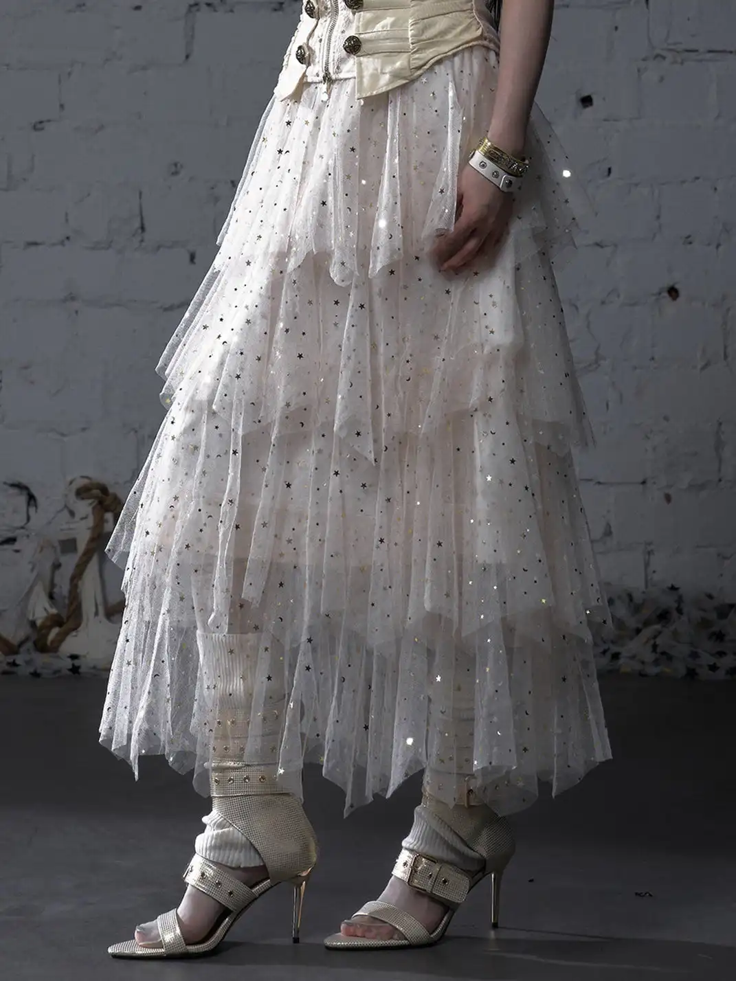 NO ROMANCE | Star-Patterned Multi-Layered Mesh Skirt