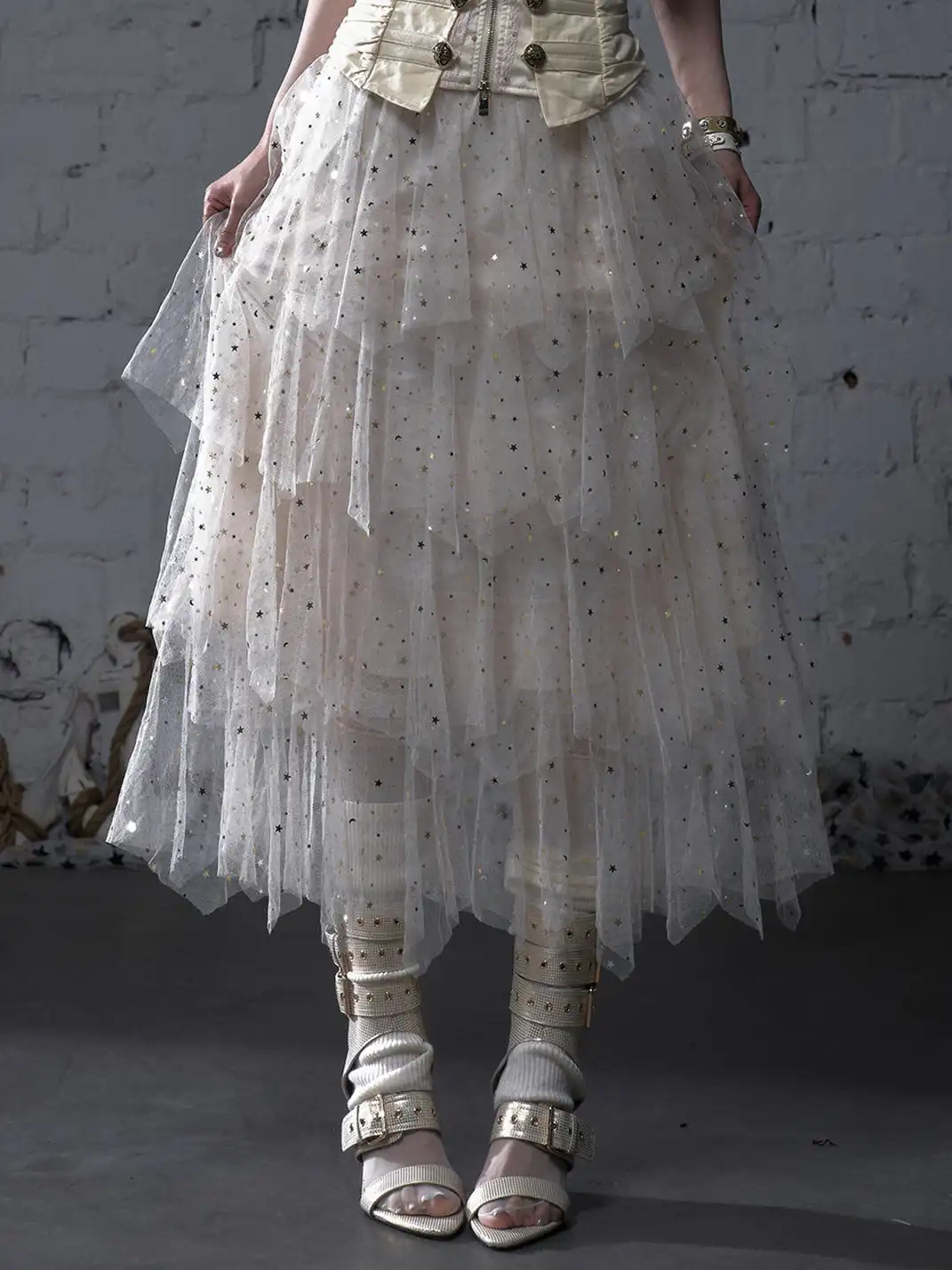 NO ROMANCE | Star-Patterned Multi-Layered Mesh Skirt