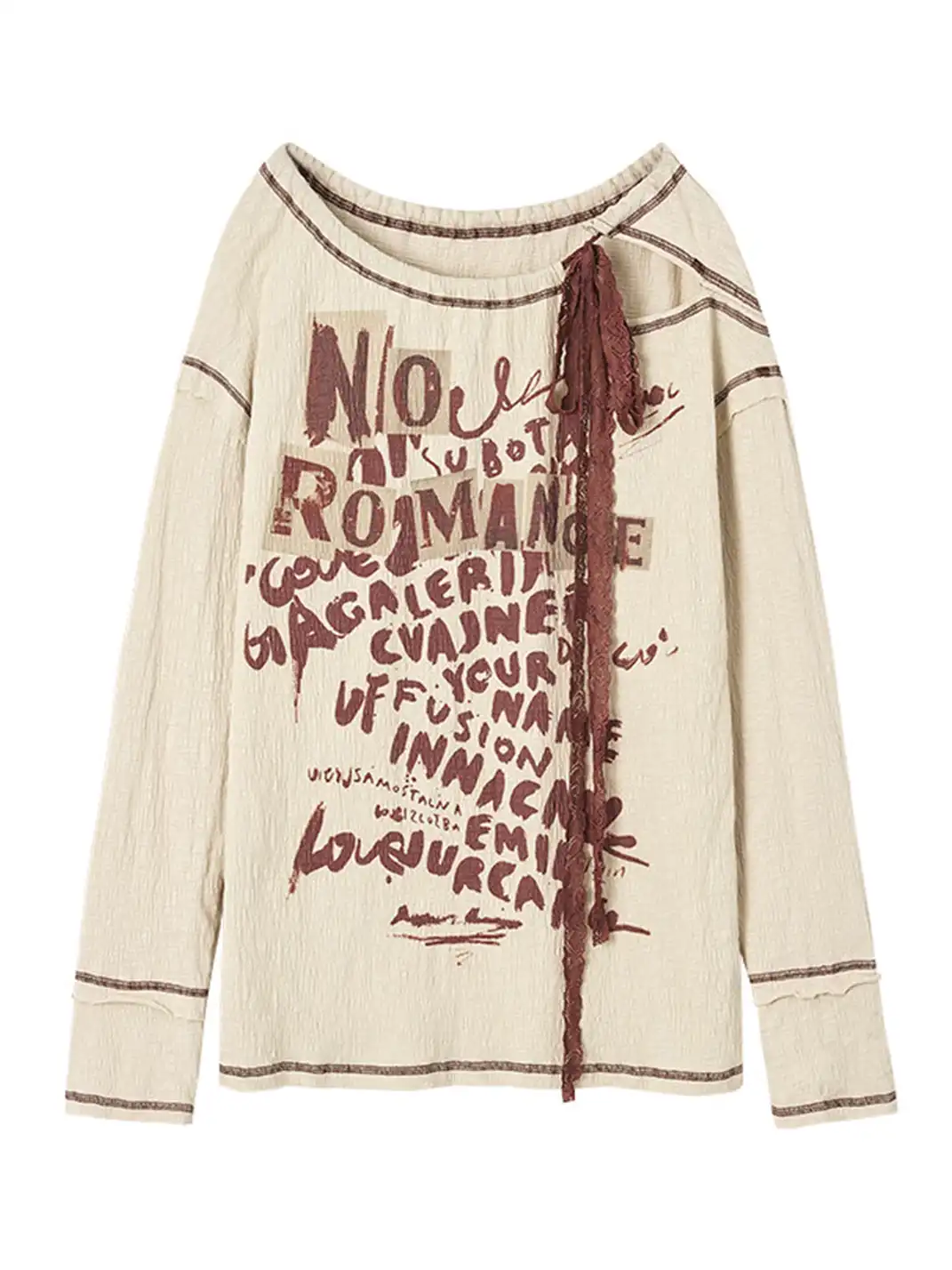 NO ROMANCE | Lace-up Printed Long-Sleeved Top
