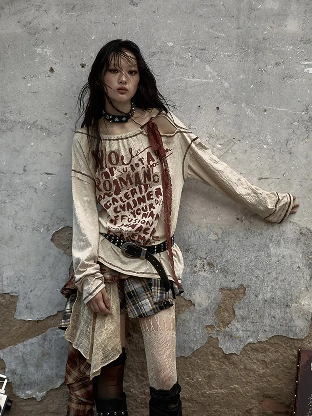 NO ROMANCE | Lace-up Printed Long-Sleeved Top