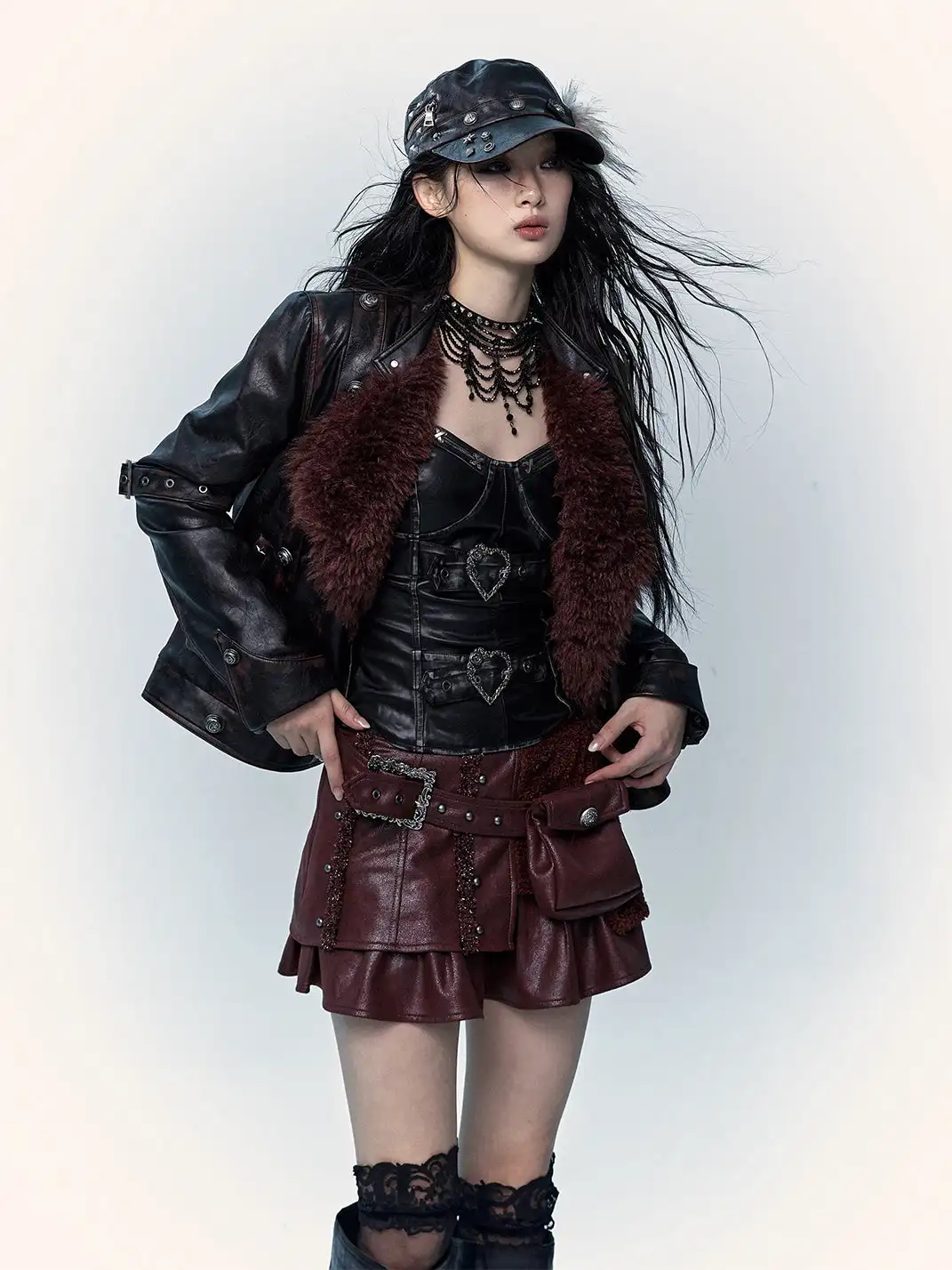 NO ROMANCE | Faux Two-Piece Patchwork Fur Skirt