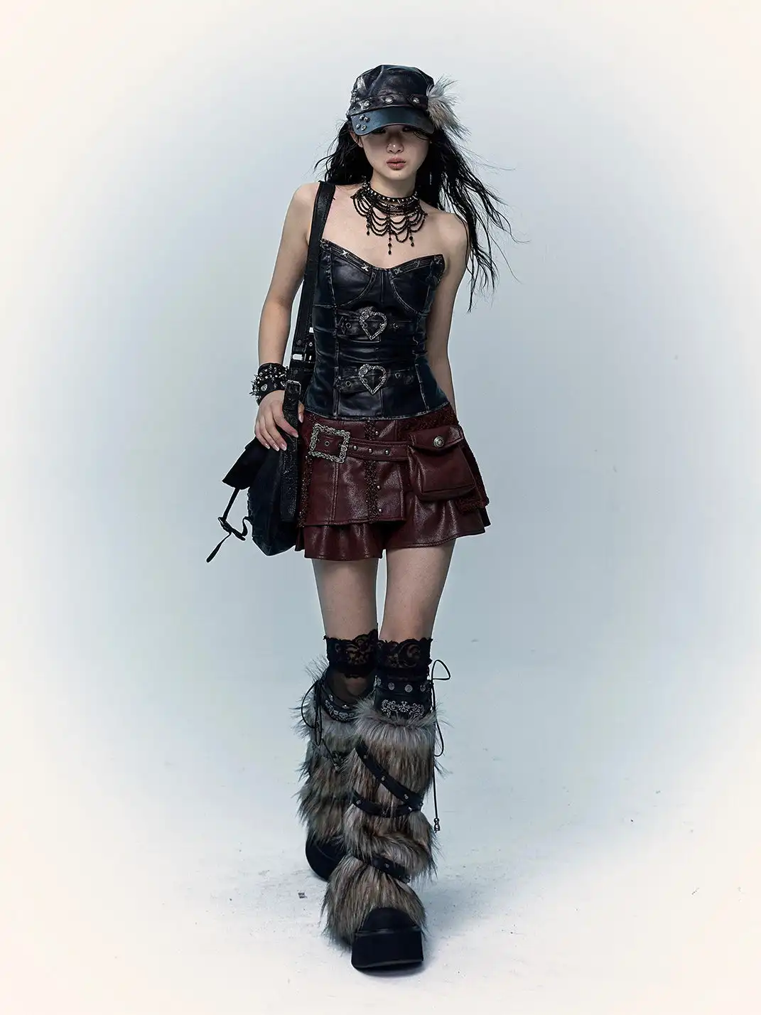 NO ROMANCE | Faux Two-Piece Patchwork Fur Skirt