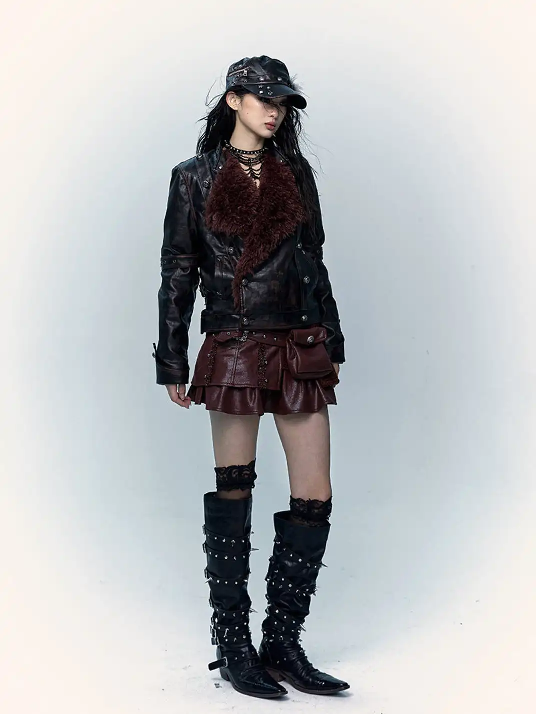 NO ROMANCE | Faux Two-Piece Patchwork Fur Skirt