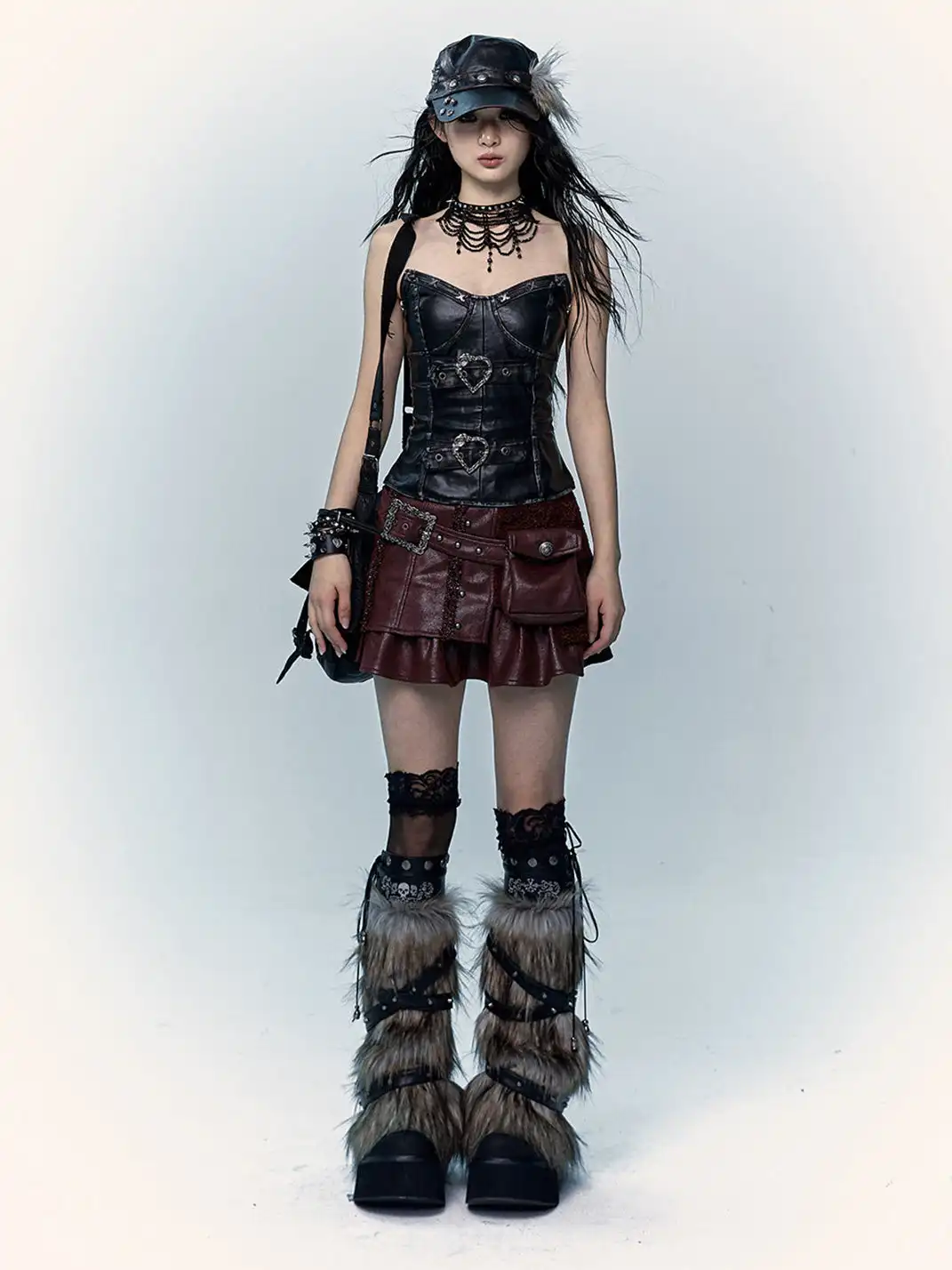 NO ROMANCE | Faux Two-Piece Patchwork Fur Skirt
