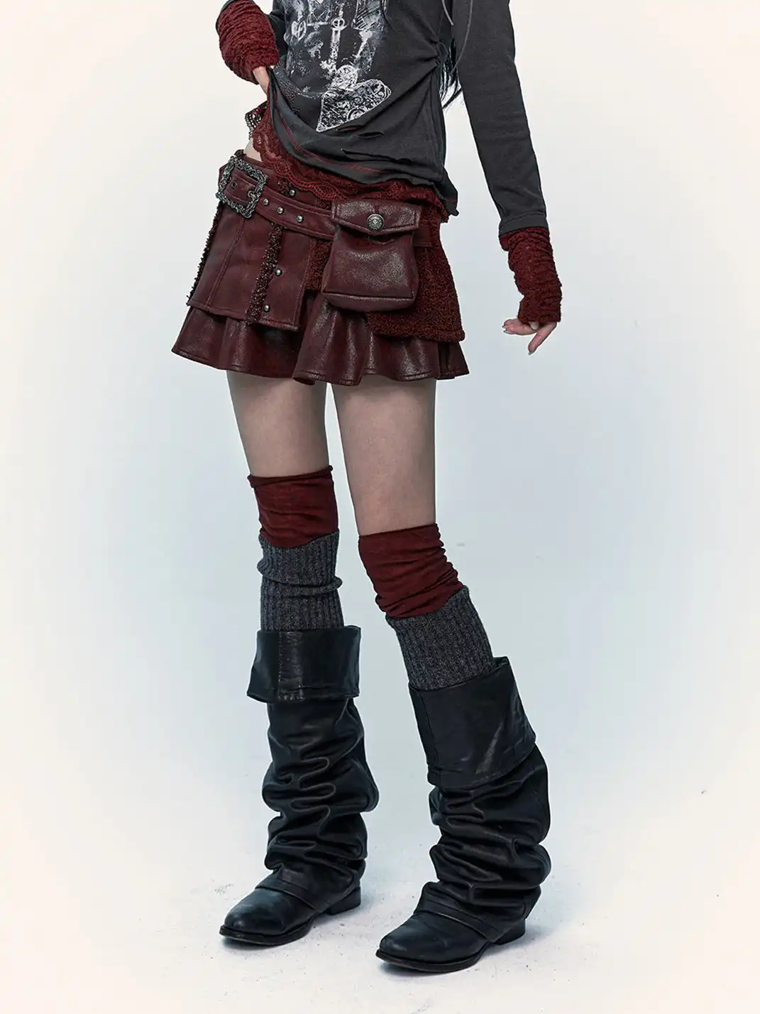 NO ROMANCE | Faux Two-Piece Patchwork Fur Skirt