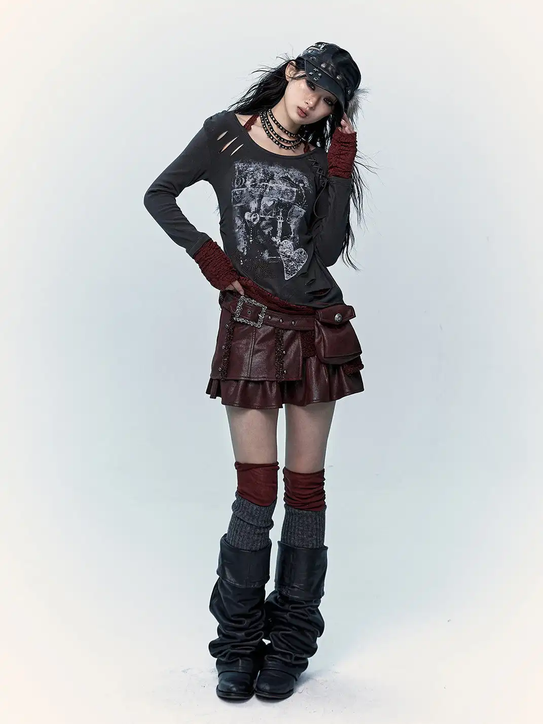 NO ROMANCE | Faux Two-Piece Patchwork Fur Skirt