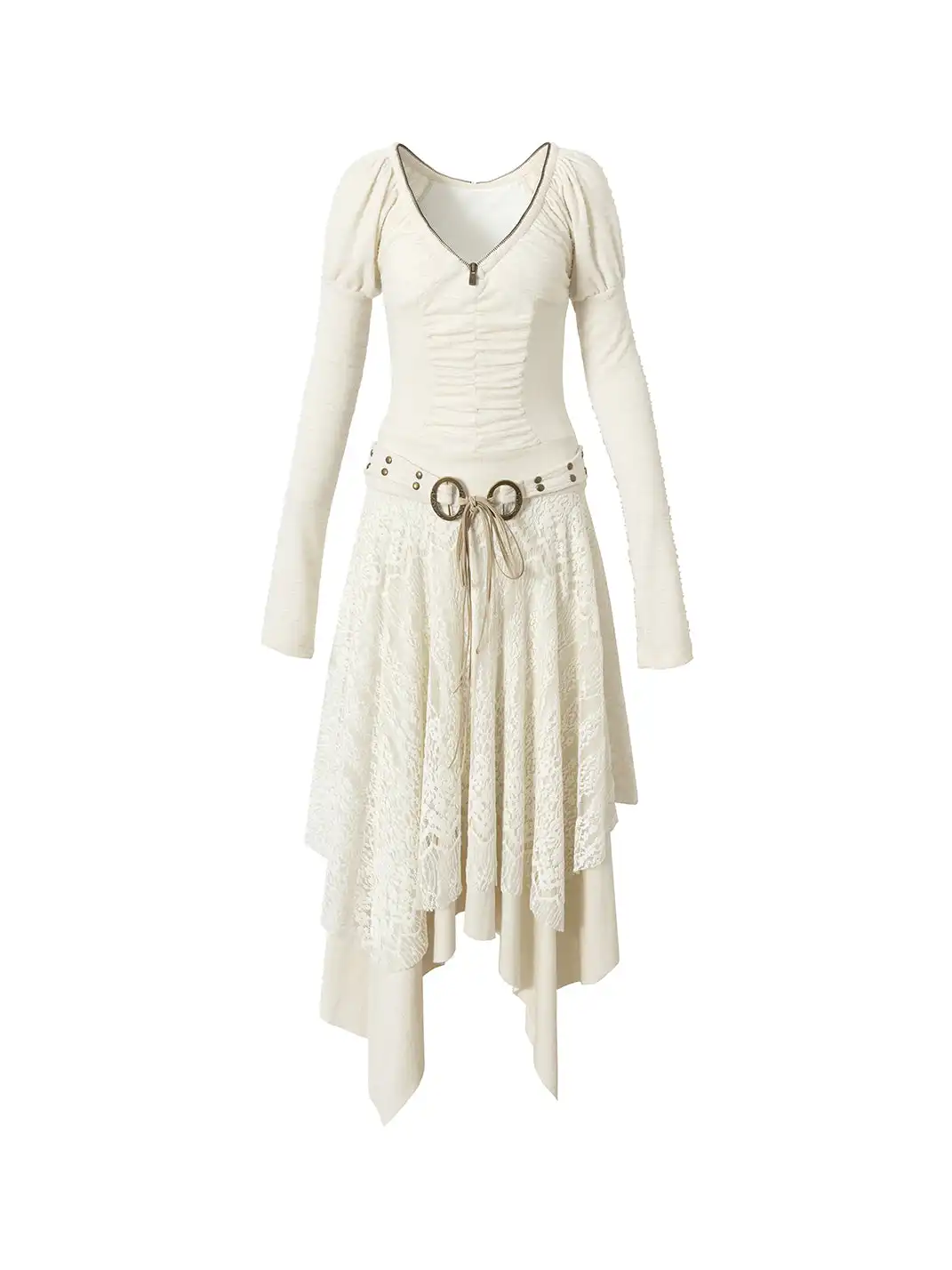 NO ROMANCE | V-Neck Lace-Trimmed Knit Dress