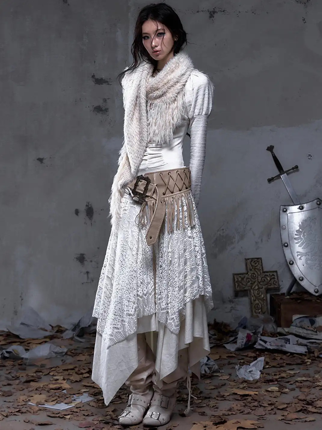 NO ROMANCE | V-Neck Lace-Trimmed Knit Dress