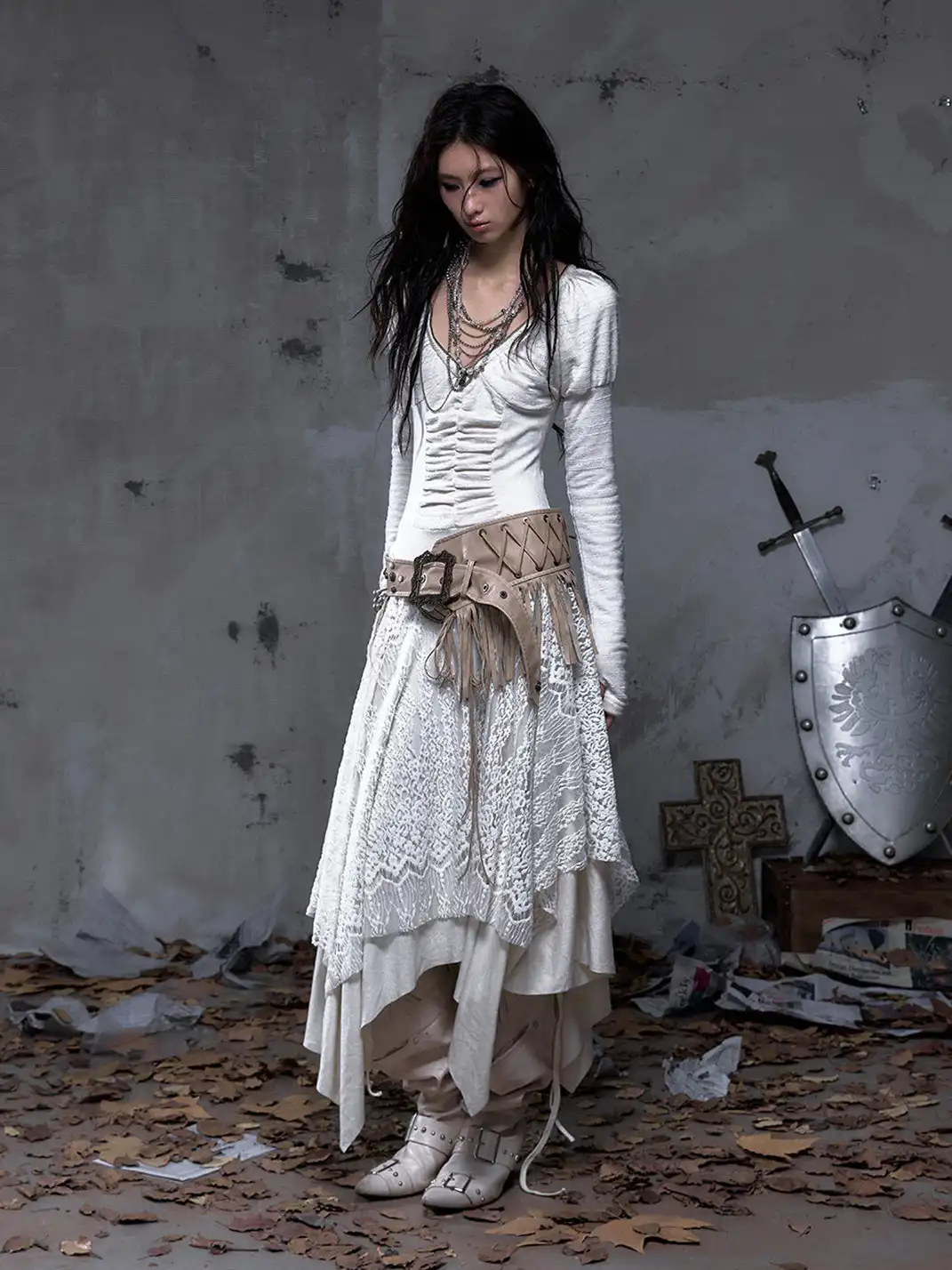 NO ROMANCE | V-Neck Lace-Trimmed Knit Dress