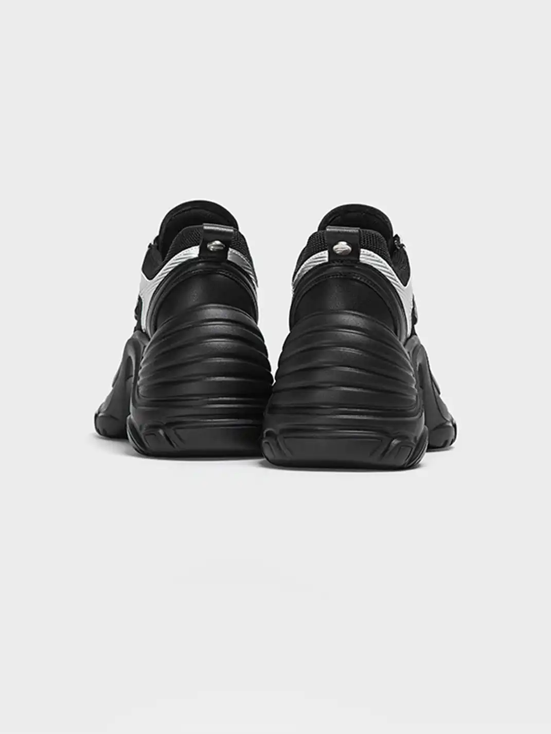 FYSPR | Black & Silver Chunky Platform Sneakers with Wave Sole