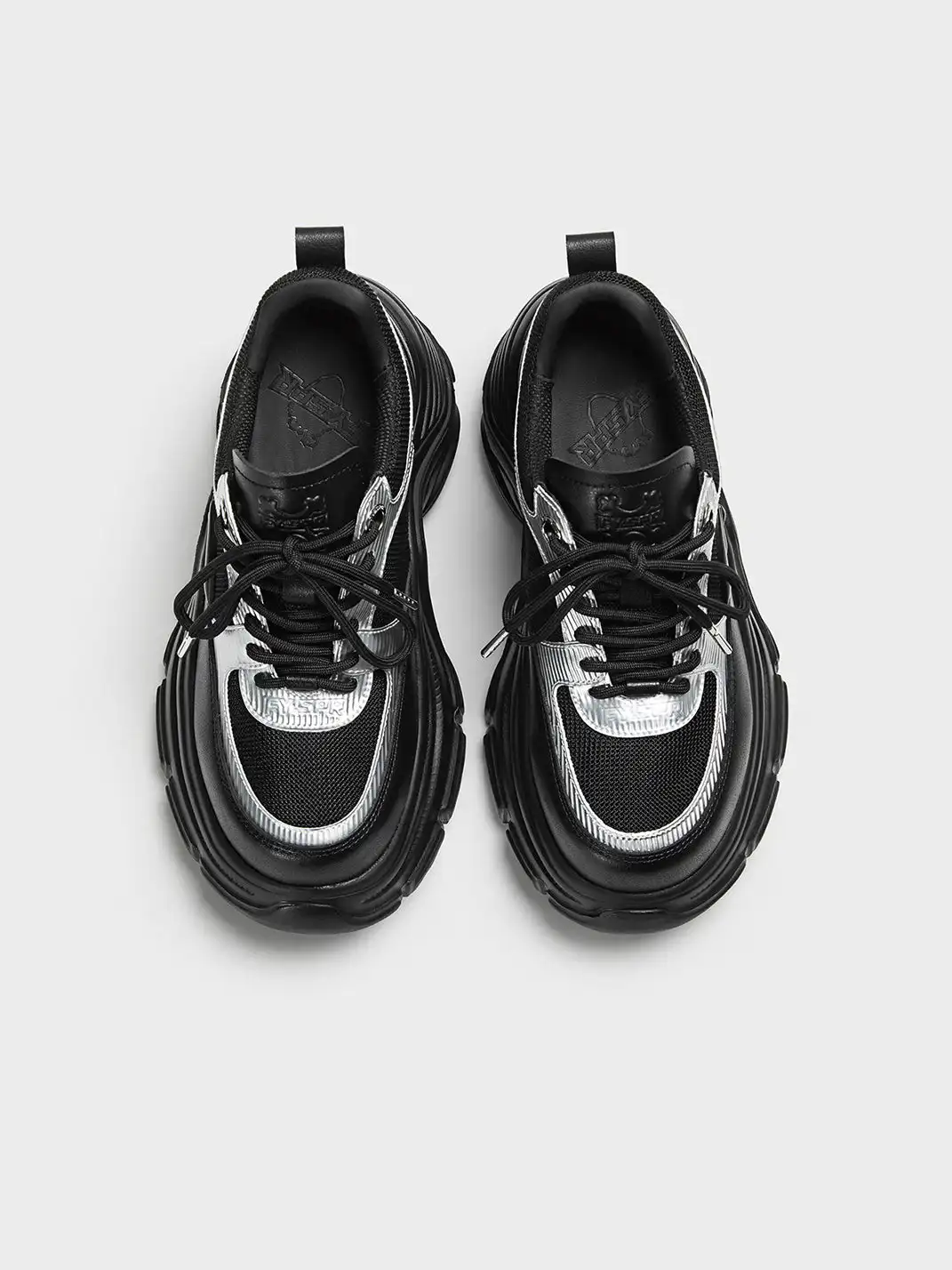 FYSPR | Black & Silver Chunky Platform Sneakers with Wave Sole