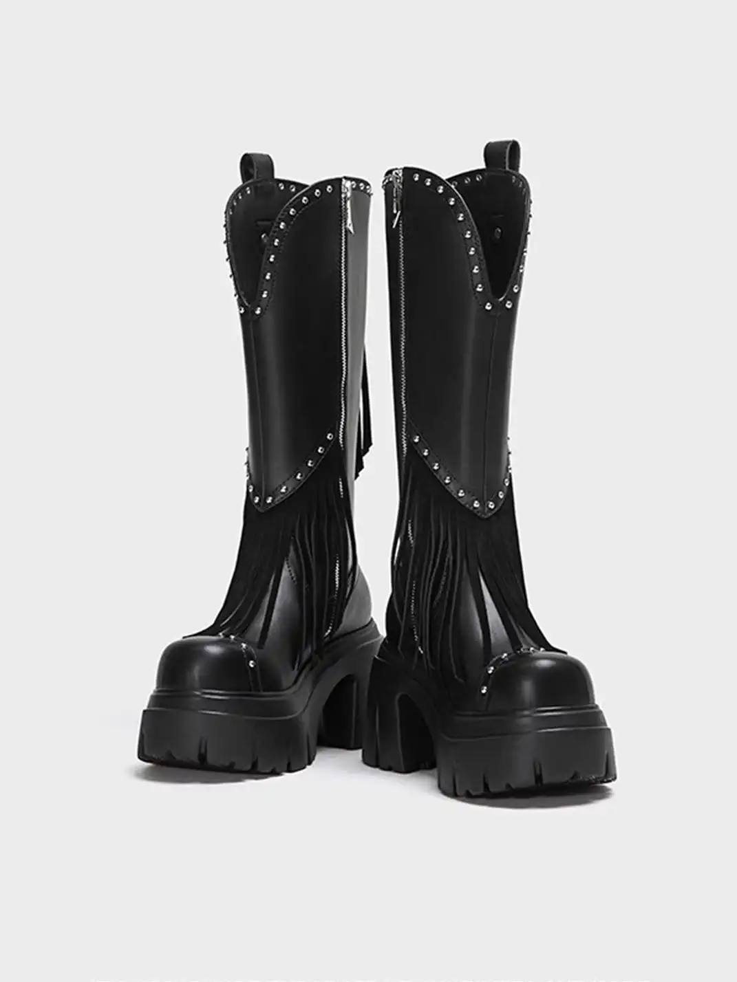 FYSPR | Tassel Studded Western Boots-Black