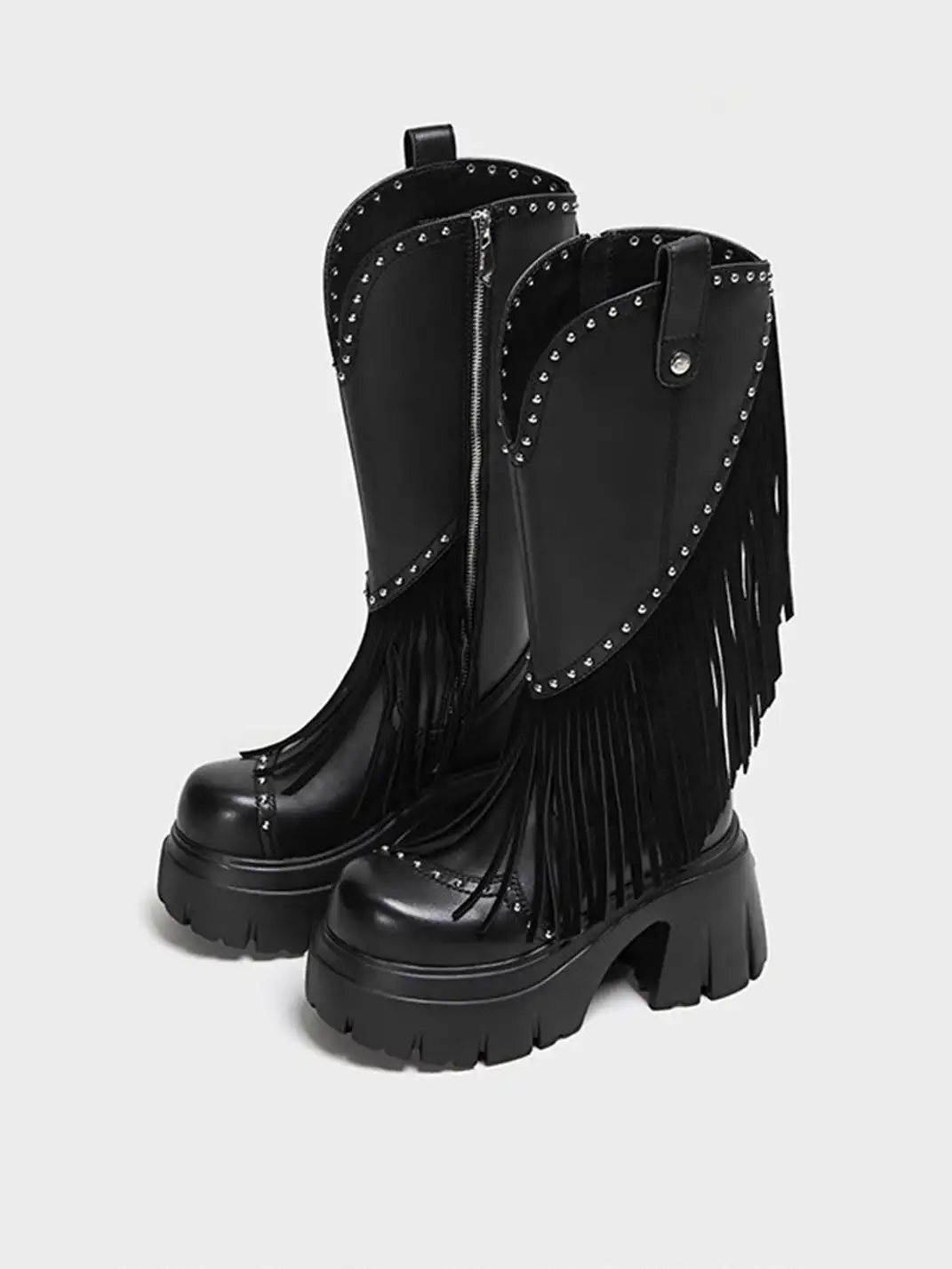 FYSPR | Tassel Studded Western Boots-Black