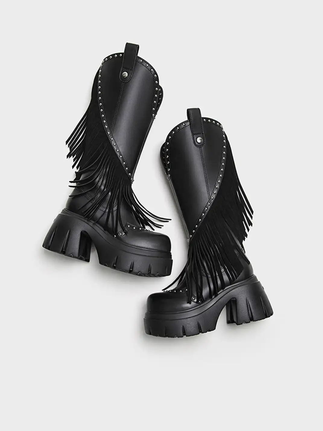 FYSPR | Tassel Studded Western Boots-Black