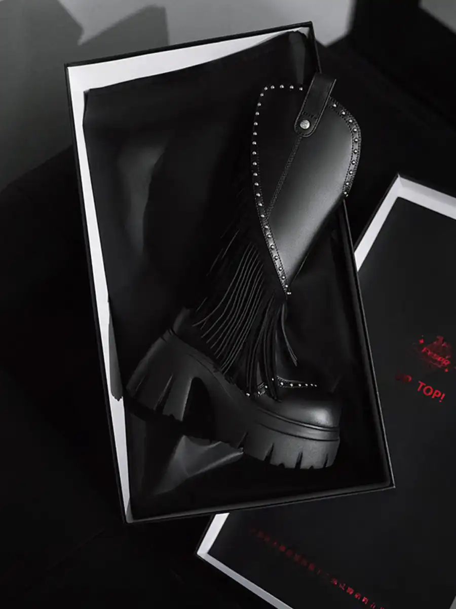 FYSPR | Tassel Studded Western Boots-Black - 3