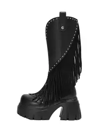 FYSPR | Tassel Studded Western Boots-Black
