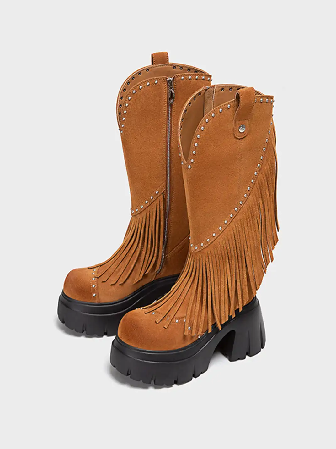 FYSPR | Tassel Studded Western Boots-Brown