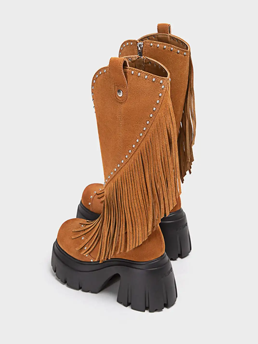 FYSPR | Tassel Studded Western Boots-Brown