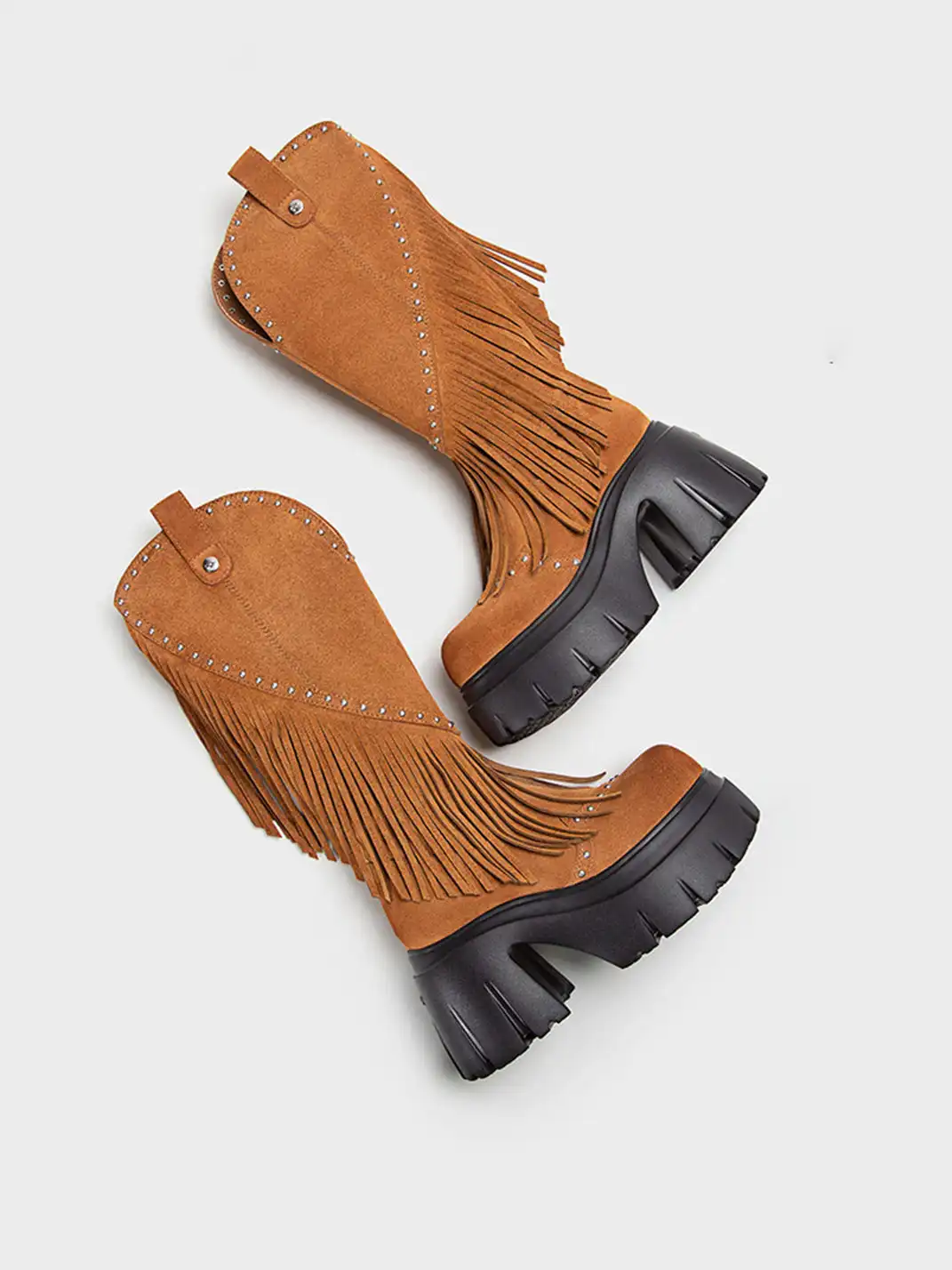 FYSPR | Tassel Studded Western Boots-Brown