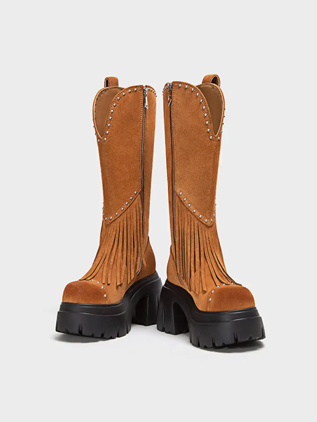 FYSPR | Tassel Studded Western Boots-Brown