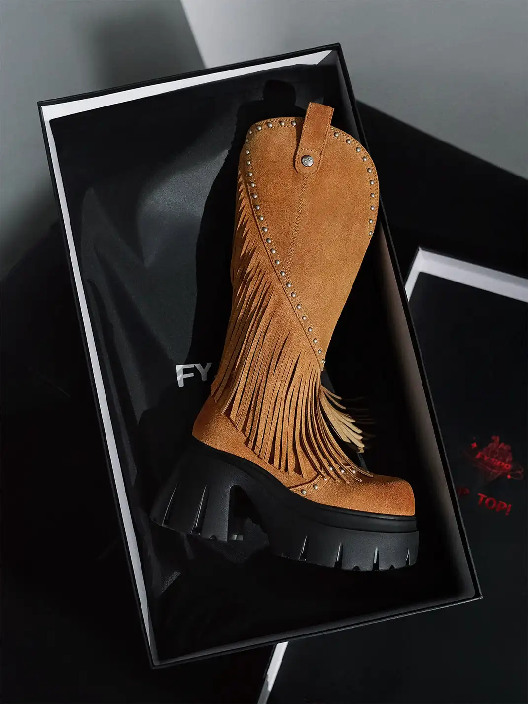FYSPR | Tassel Studded Western Boots-Brown