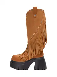 FYSPR | Tassel Studded Western Boots-Brown