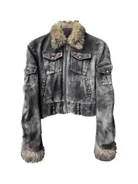 DETW | Irregular Distressed Studded Fur Collar Jacket