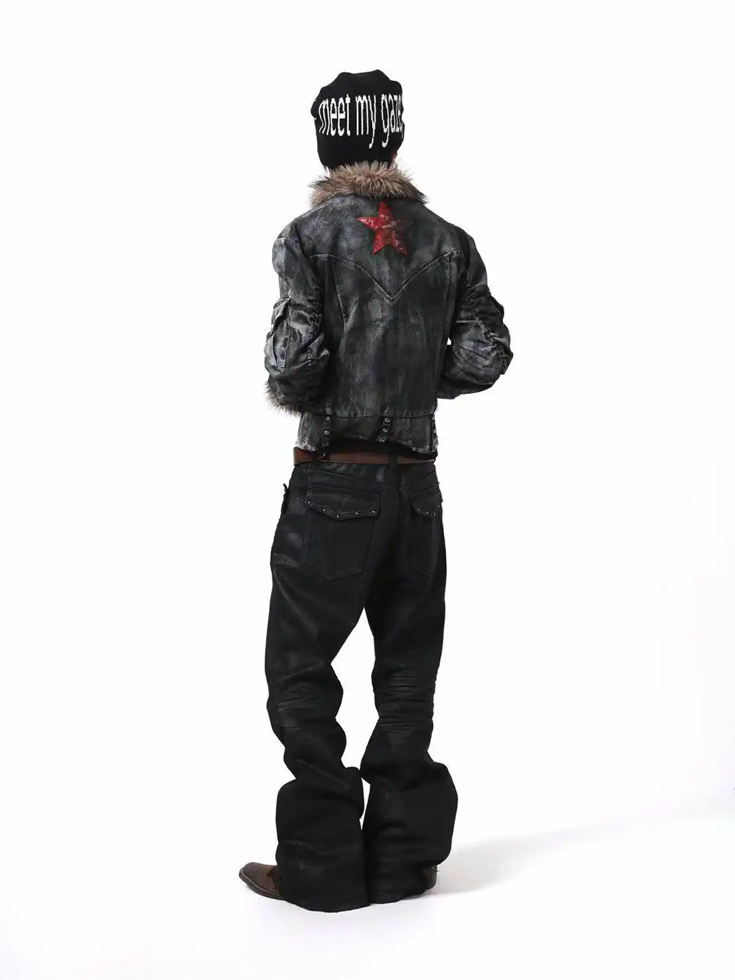 DETW | Irregular Distressed Studded Fur Collar Jacket