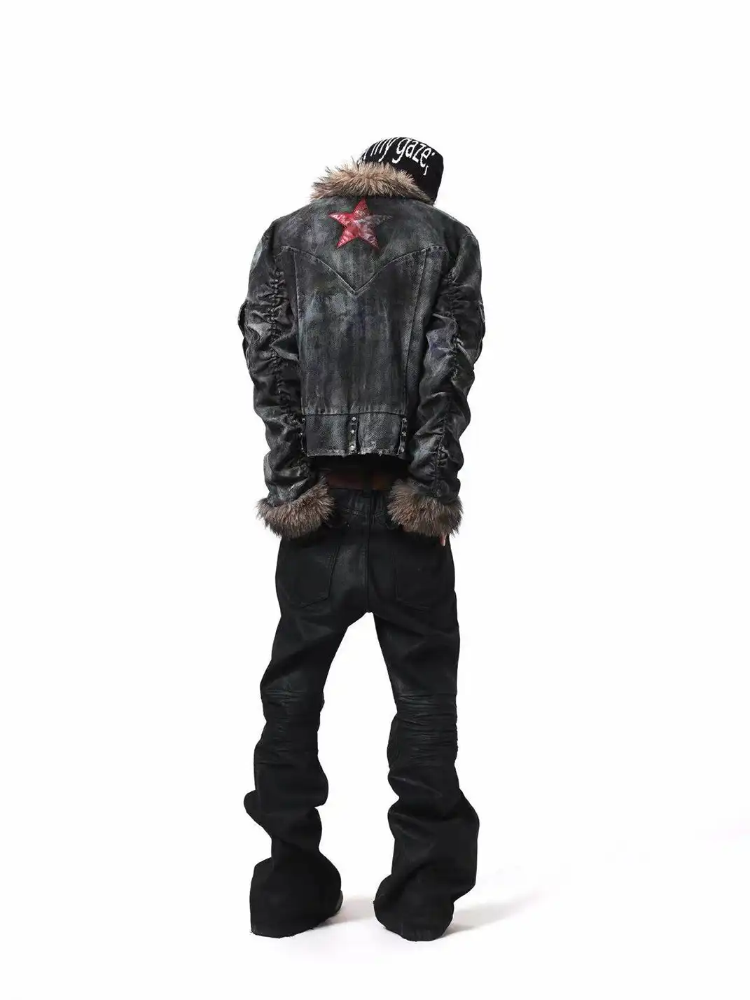DETW | Irregular Distressed Studded Fur Collar Jacket