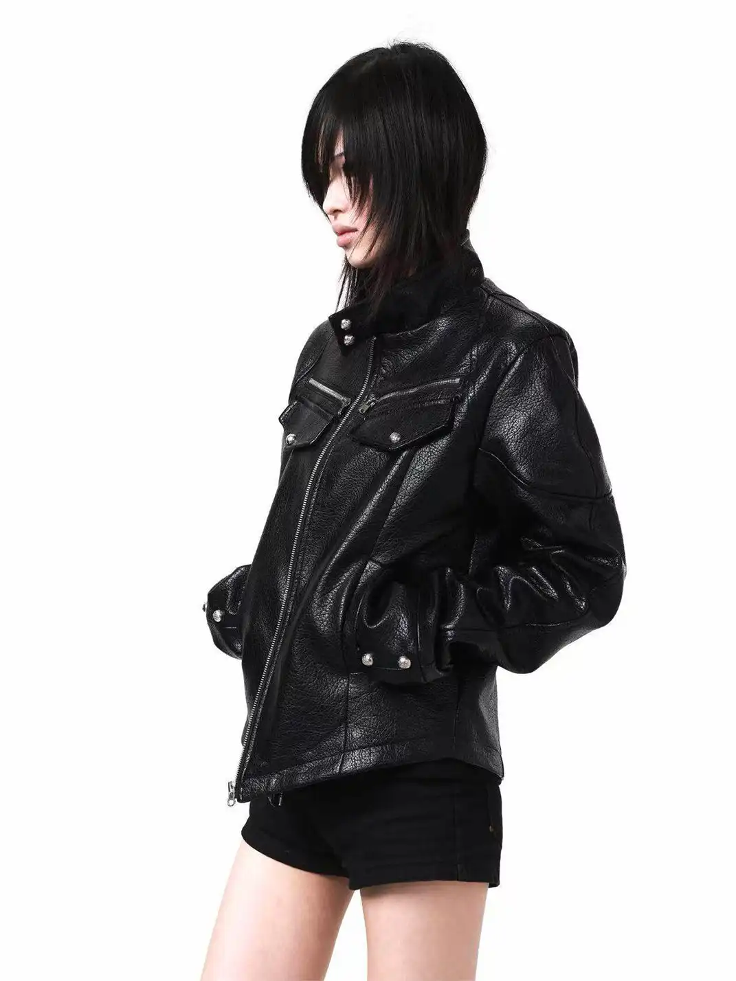 DETW | Irregular Pocket Zipper Leather Jacket