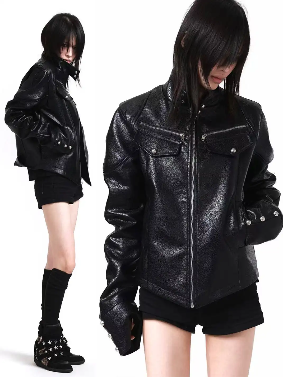 DETW | Irregular Pocket Zipper Leather Jacket