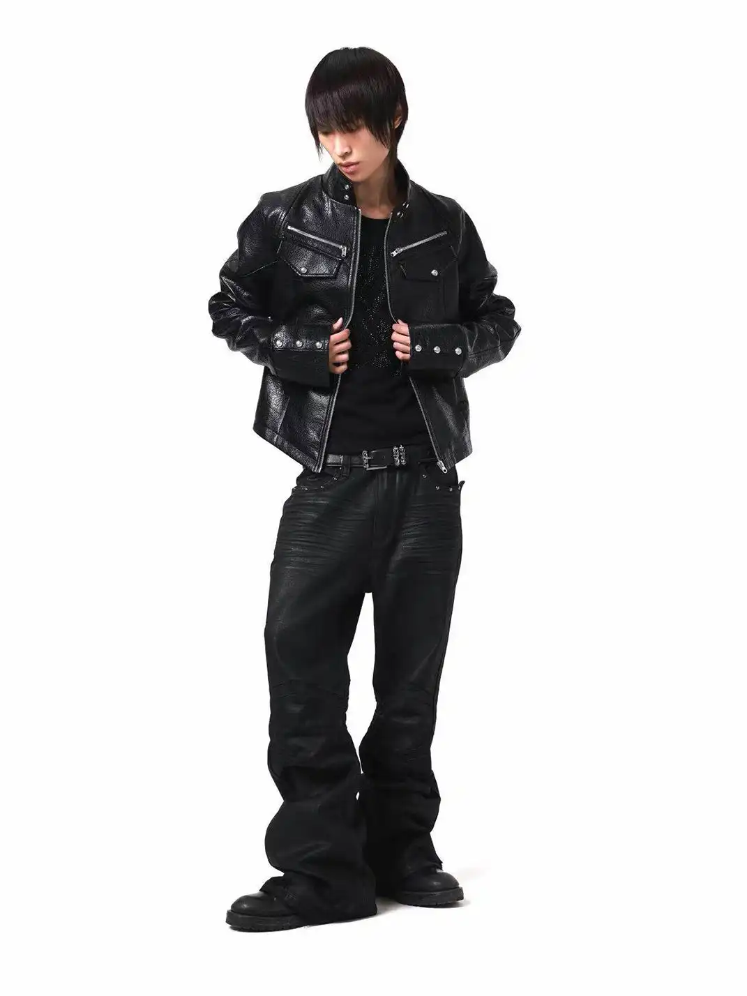 DETW | Irregular Pocket Zipper Leather Jacket