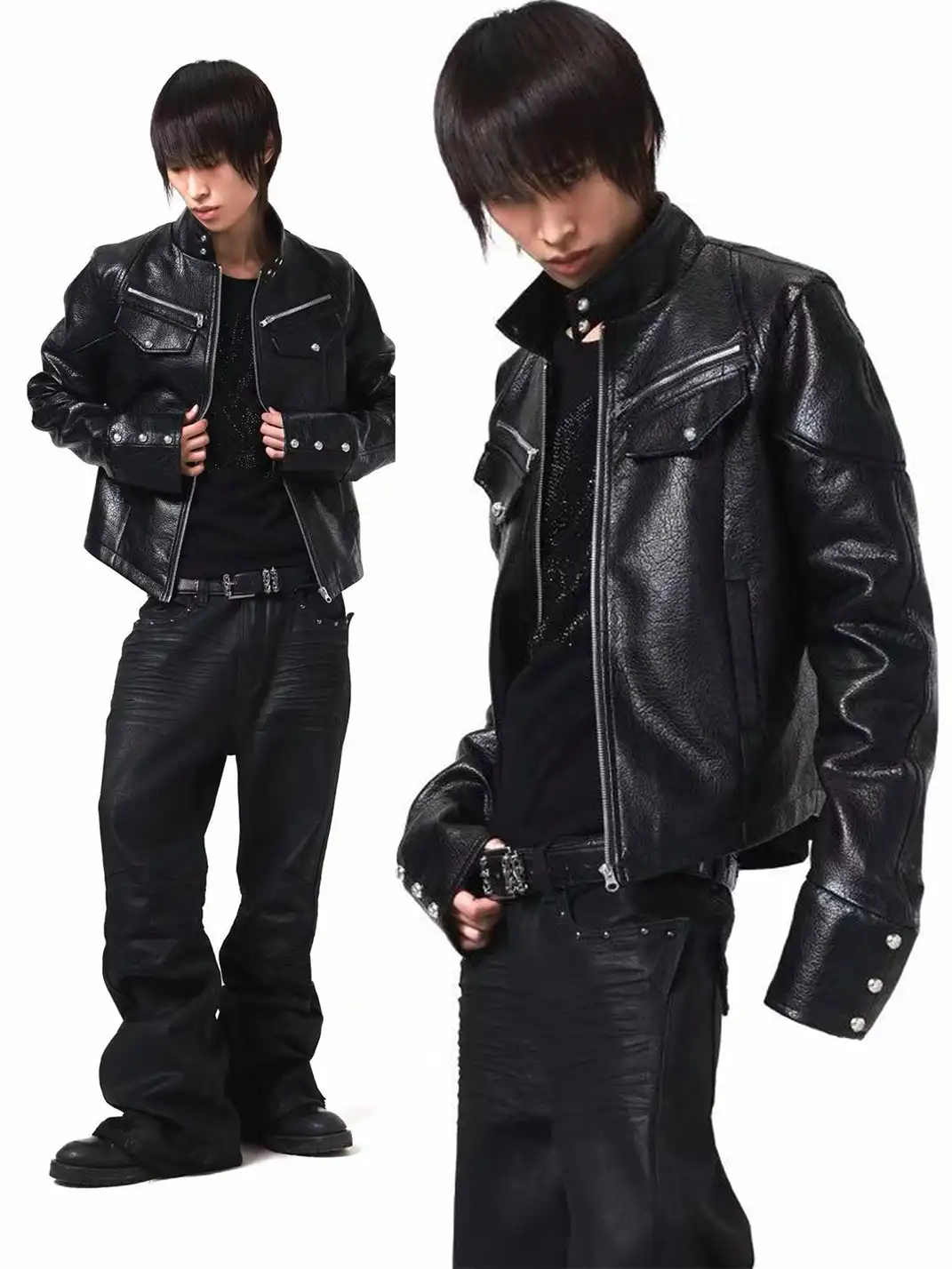 DETW | Irregular Pocket Zipper Leather Jacket