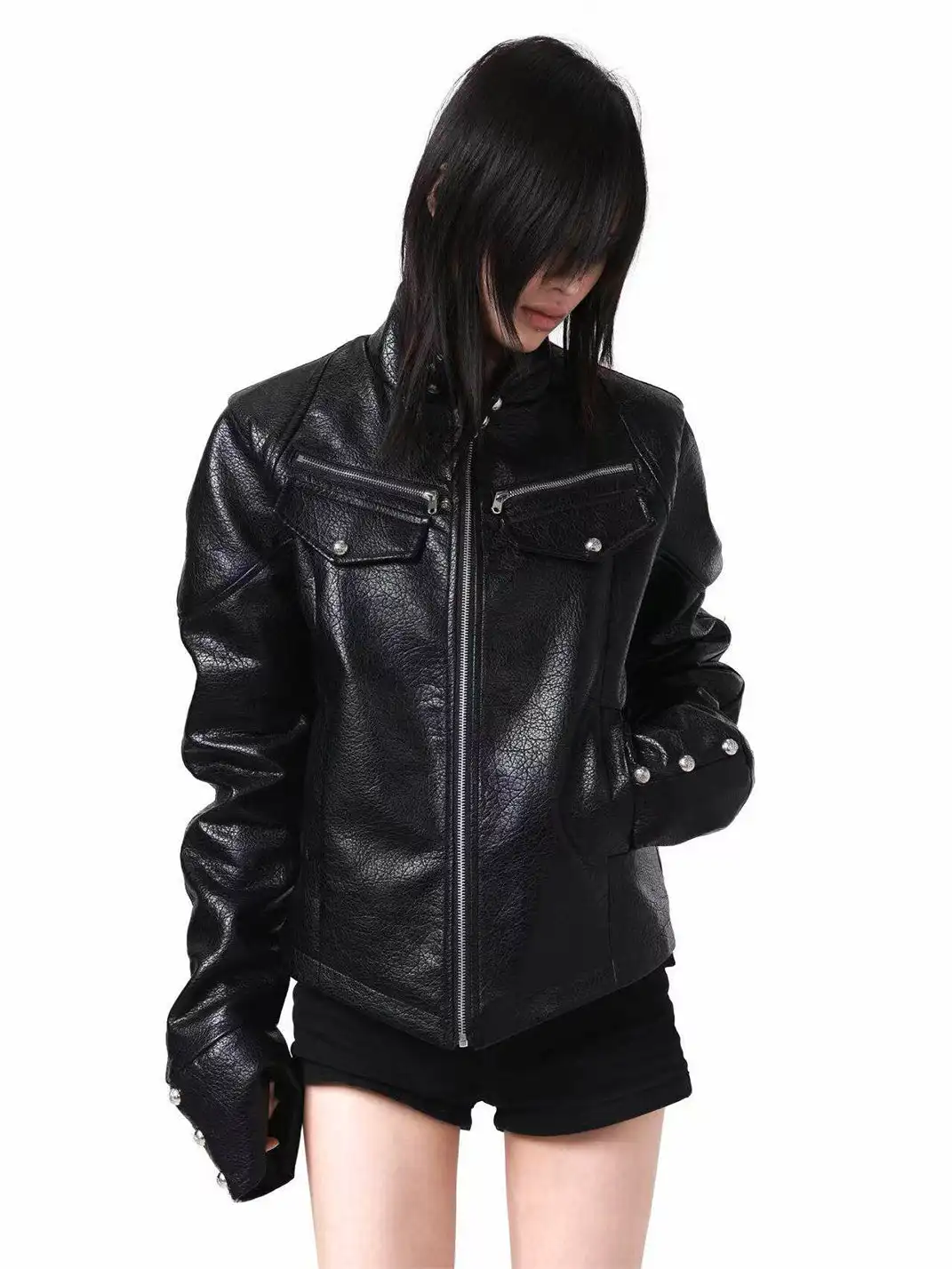 DETW | Irregular Pocket Zipper Leather Jacket