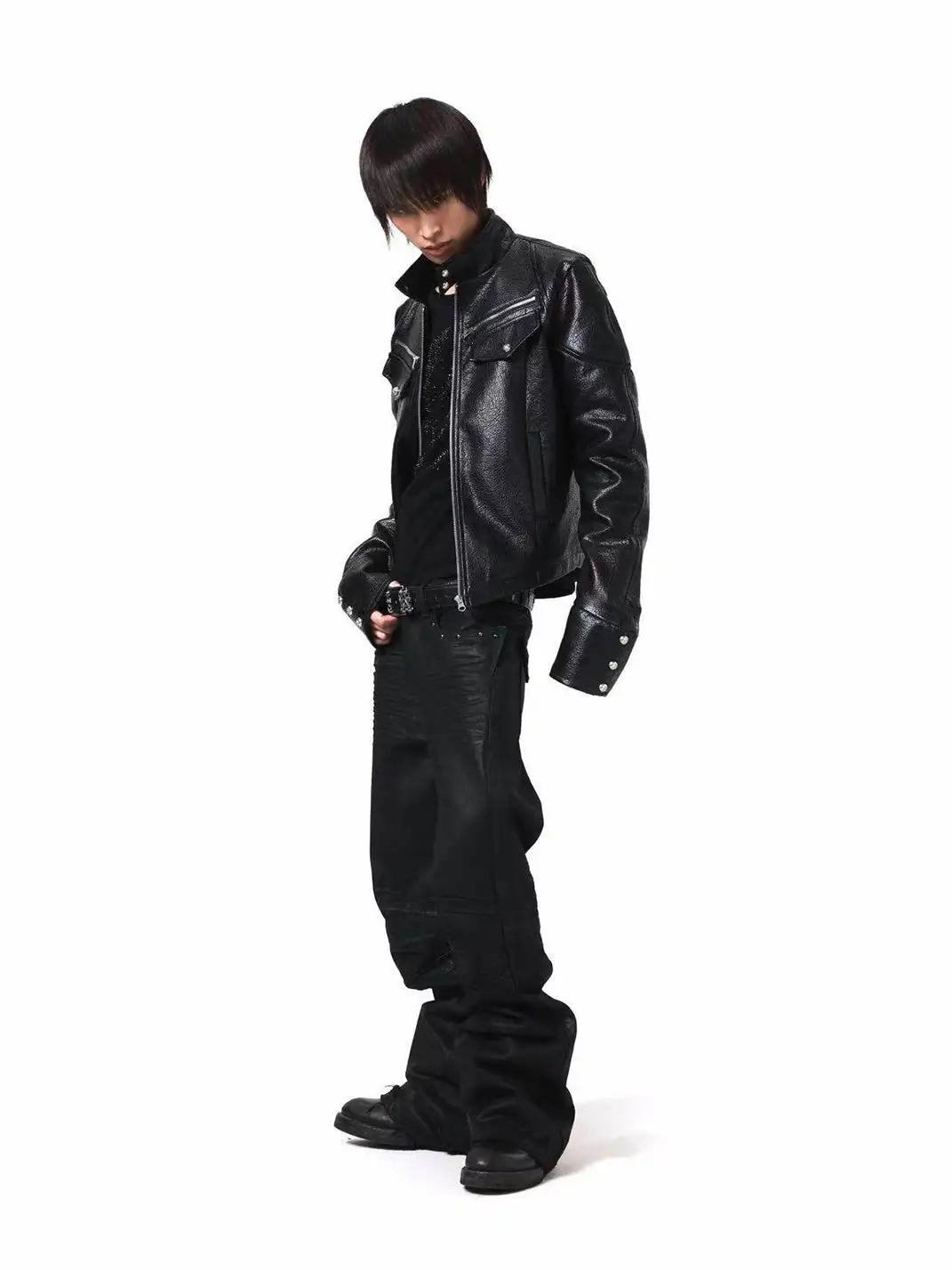 DETW | Irregular Pocket Zipper Leather Jacket