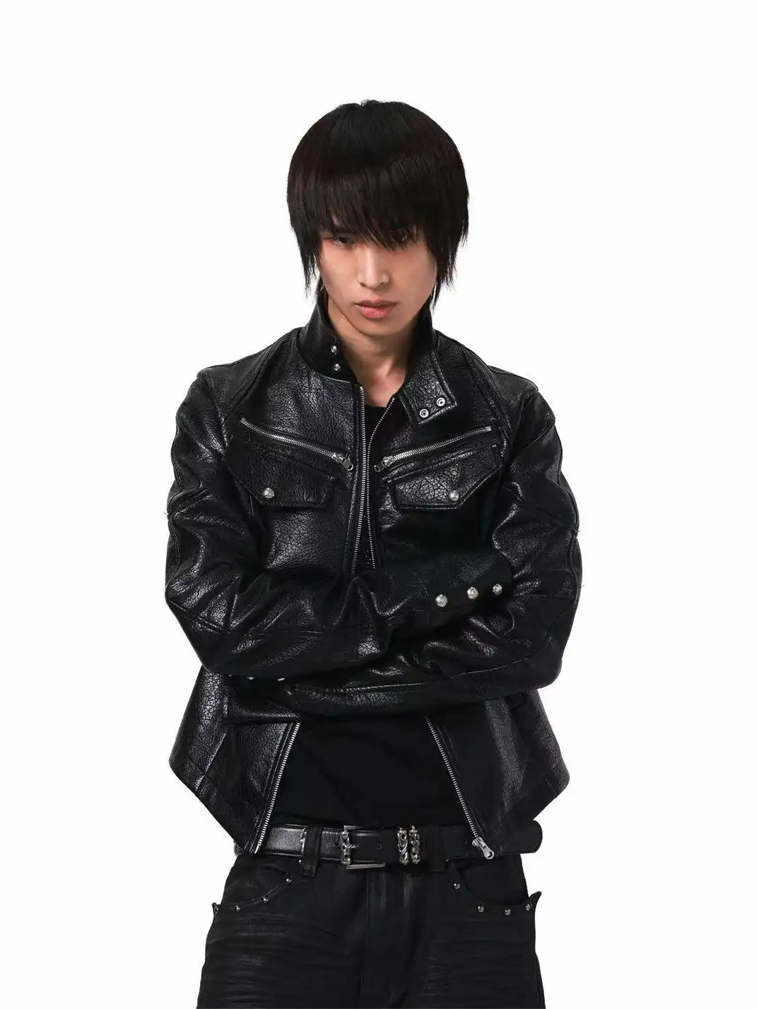 DETW | Irregular Pocket Zipper Leather Jacket