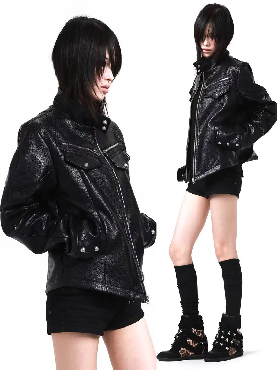 DETW | Irregular Pocket Zipper Leather Jacket