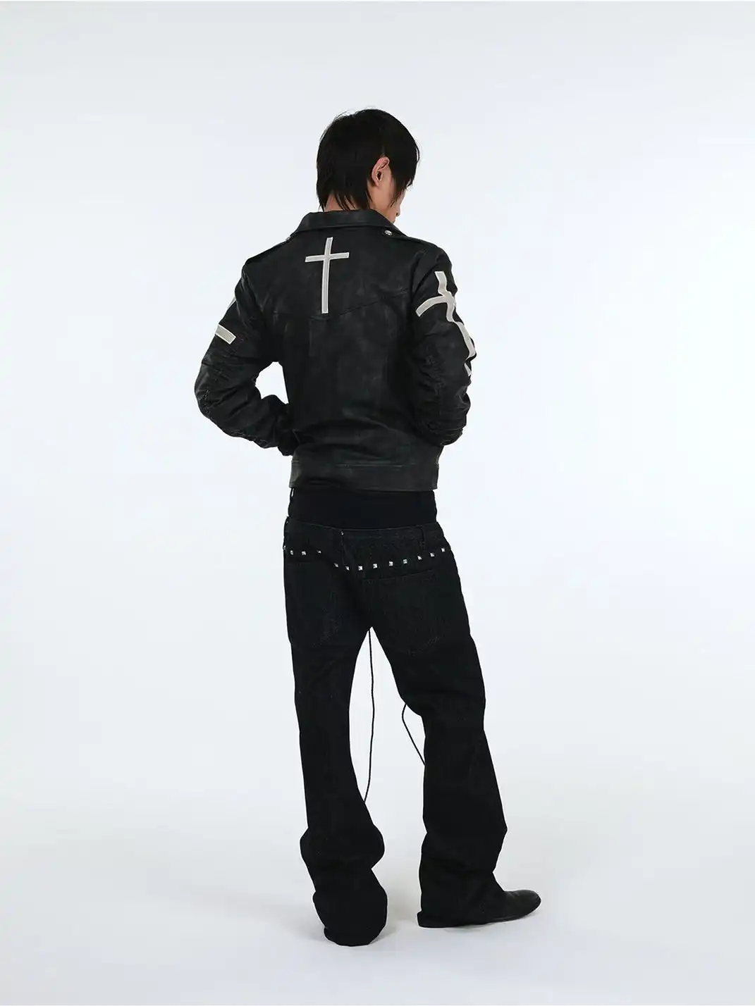DETW | Double-Waisted Drawstring Zipper Studded Jeans
