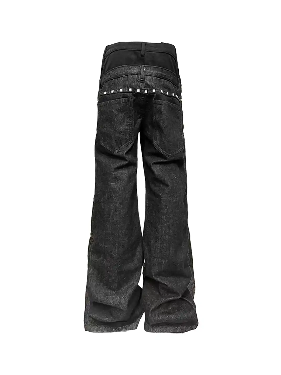 DETW | Double-Waisted Drawstring Zipper Studded Jeans