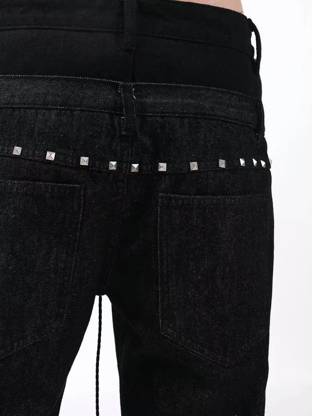 DETW | Double-Waisted Drawstring Zipper Studded Jeans