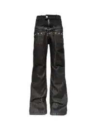 DETW | Double-Waisted Drawstring Zipper Studded Jeans