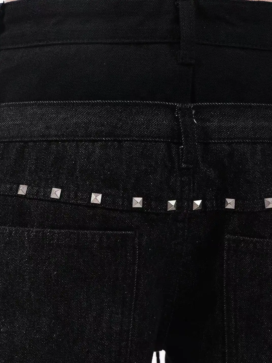 DETW | Double-Waisted Drawstring Zipper Studded Jeans