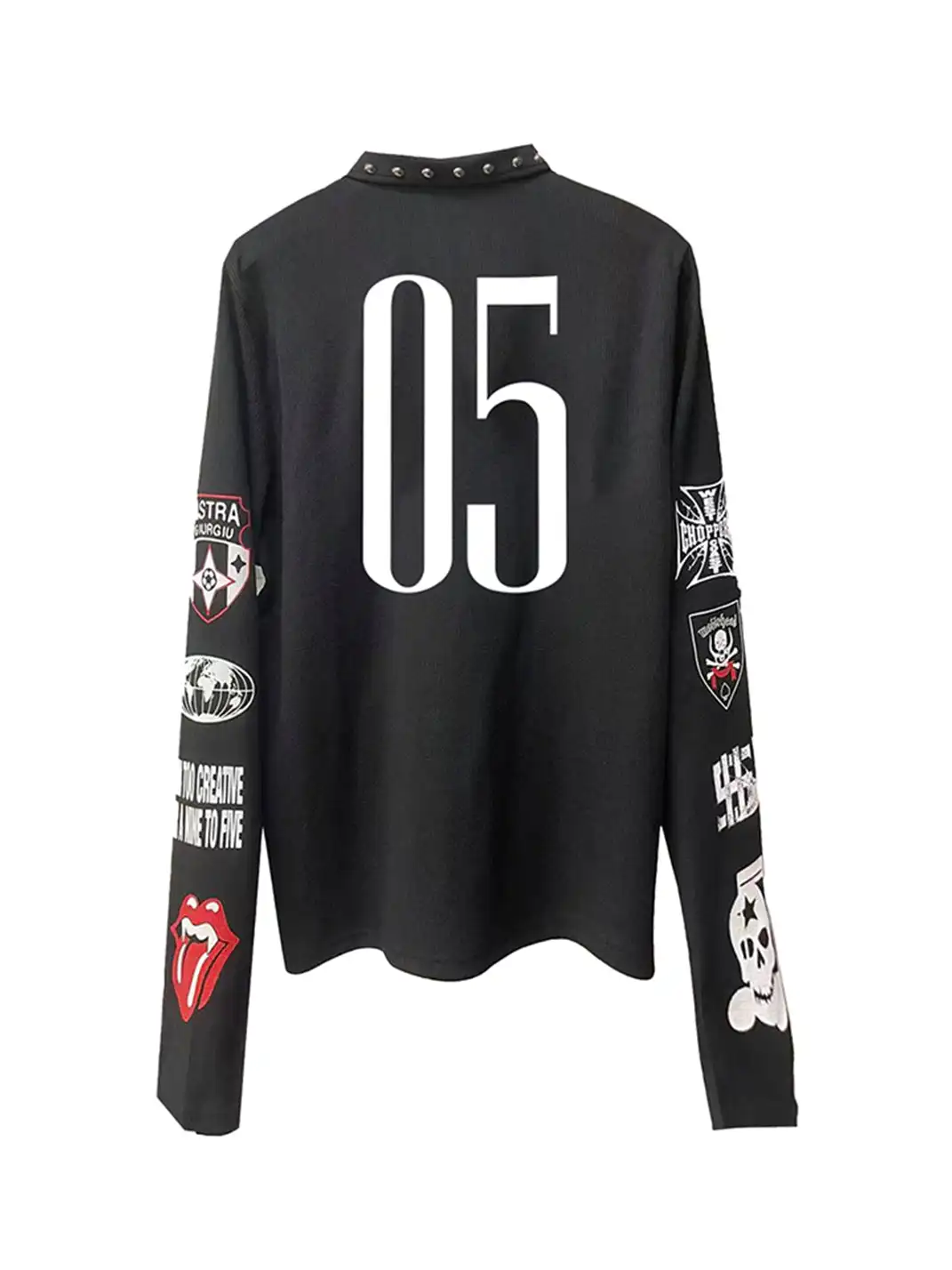 DETW | Retro Print Studded Long-Sleeve Polo Shirt