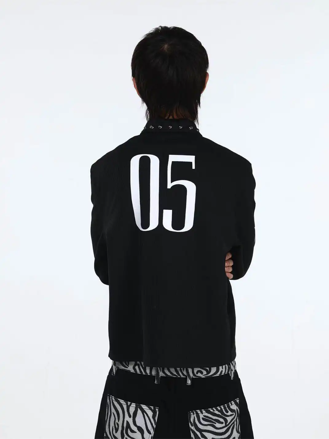 DETW | Retro Print Studded Long-Sleeve Polo Shirt
