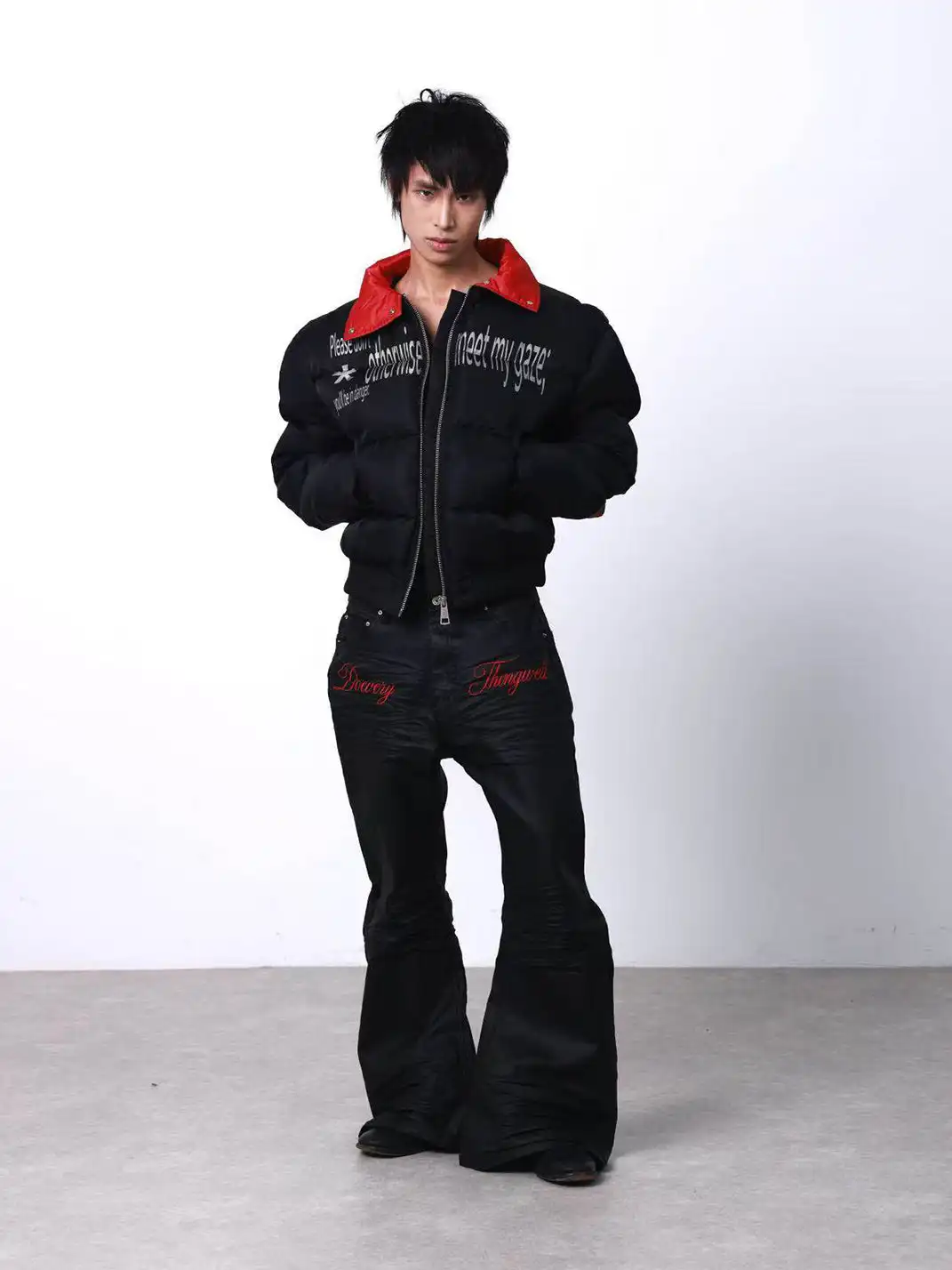 DETW | Waxed 3D Pleated Coated Flared Jeans
