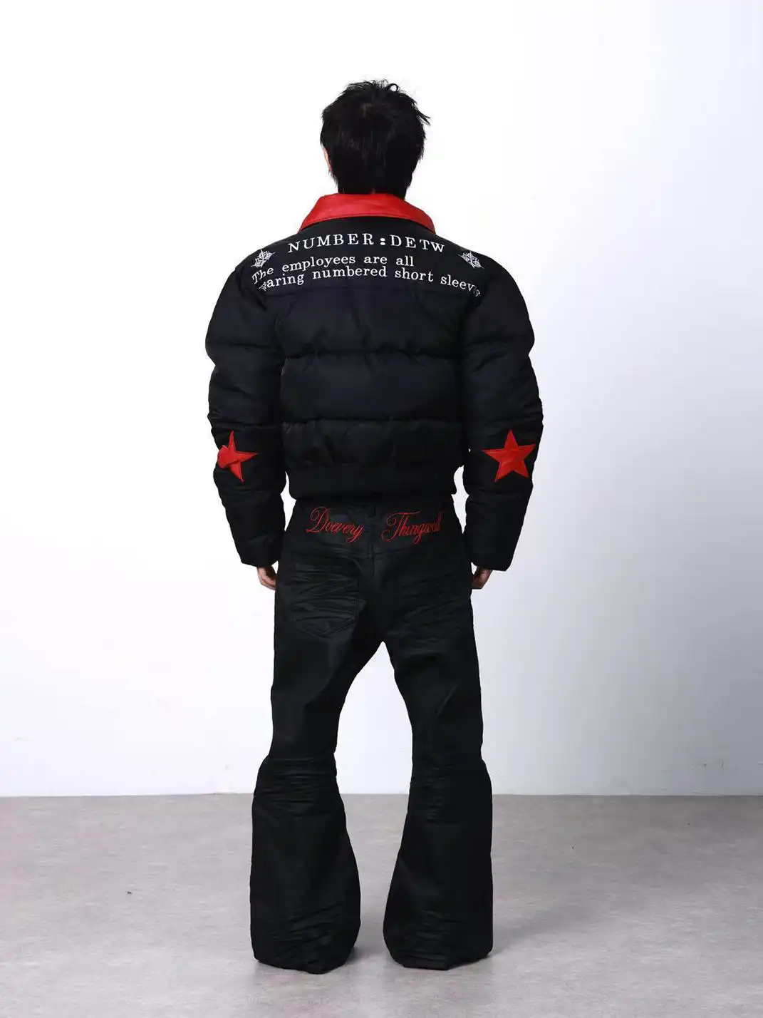 DETW | Waxed 3D Pleated Coated Flared Jeans