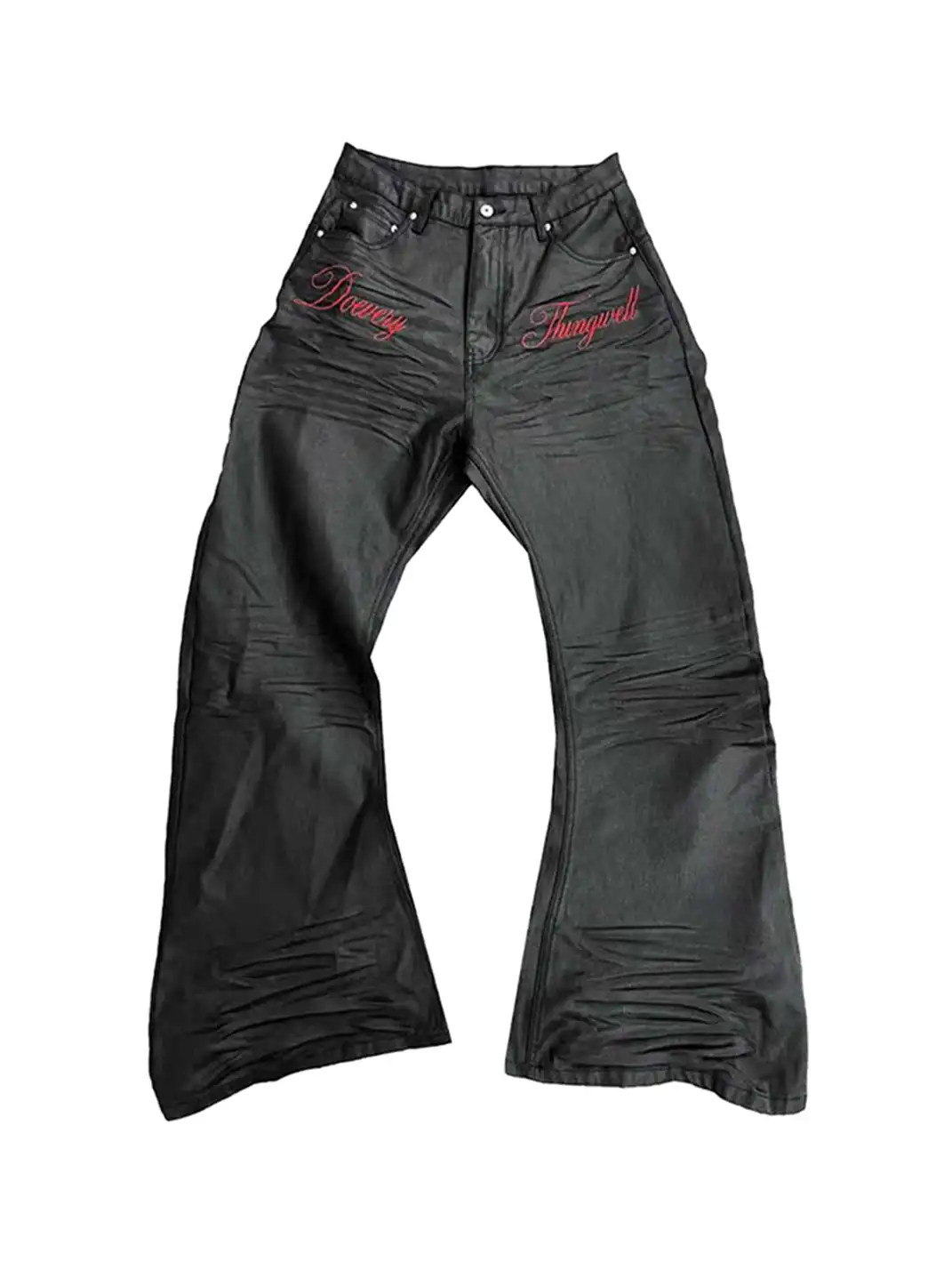 DETW | Waxed 3D Pleated Coated Flared Jeans