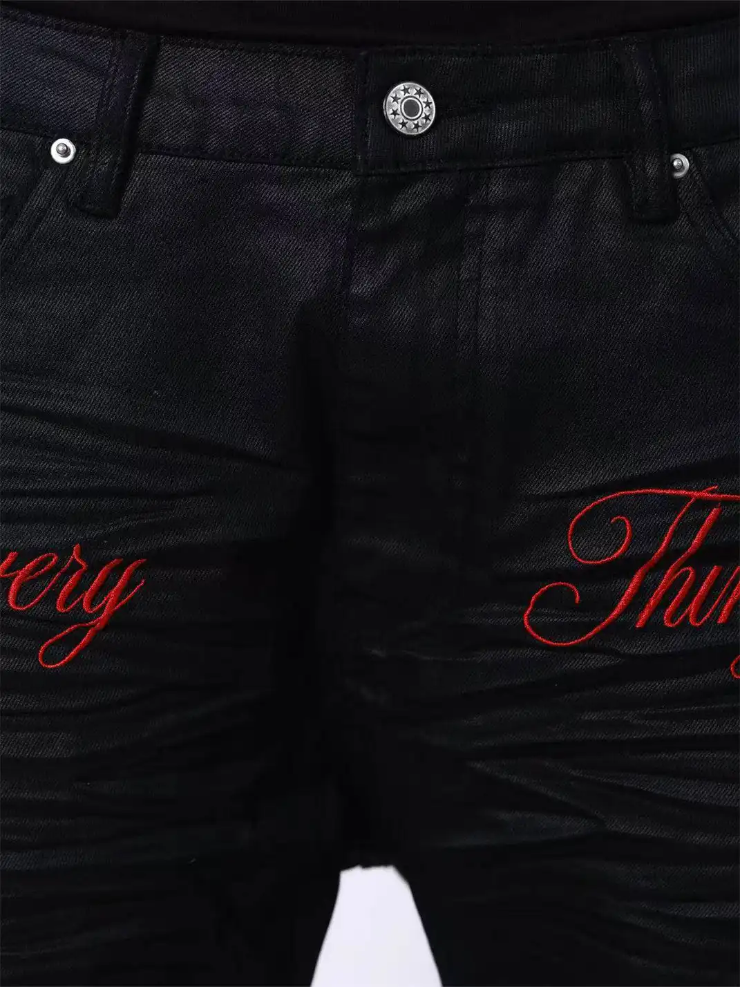 DETW | Waxed 3D Pleated Coated Flared Jeans