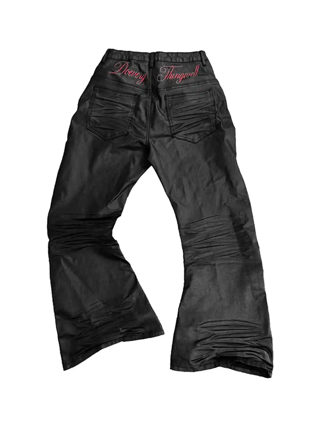 DETW | Waxed 3D Pleated Coated Flared Jeans