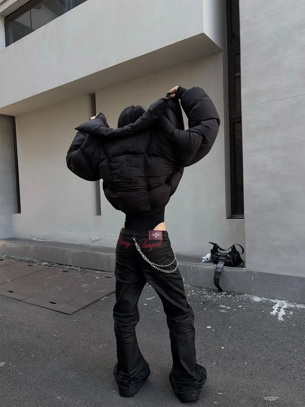 DETW | Waxed 3D Pleated Coated Flared Jeans